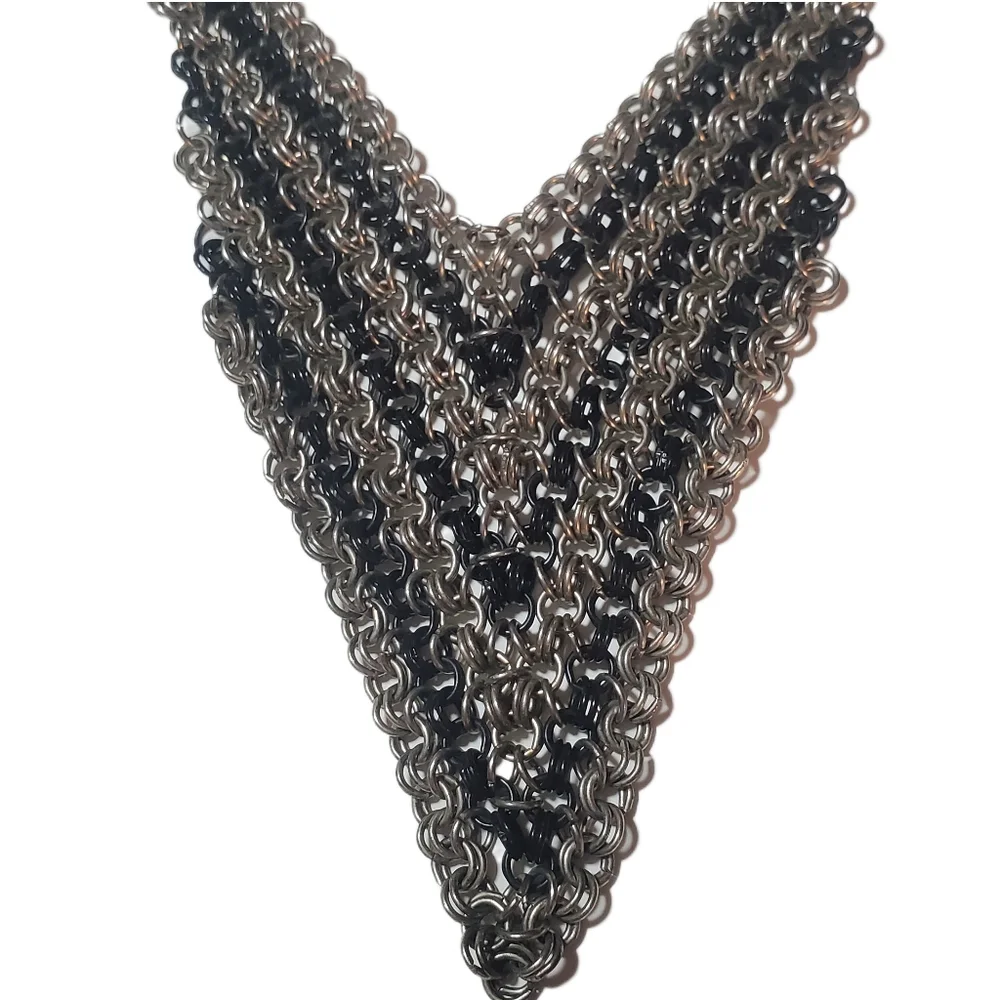 Metal Chevron Necklace Silver & Black Tone Statement Necklace